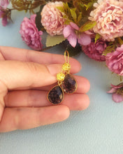 Load image into Gallery viewer, 22K Gold Rutilated Quartz Drop Earrings, Bridesmaid Proposal Jewelry
