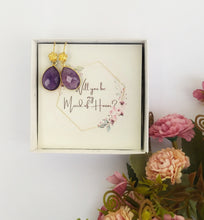 Load image into Gallery viewer, Amethyst Teardrop Bridesmaid Earrings, Lavender Wedding Theme Proposal Box For Maid Of Honor
