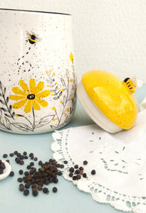 Bee Ceramic Canister Set, Speckled Ceramic Coffee Sugar Jar With Lid, Wedding Gift For Home