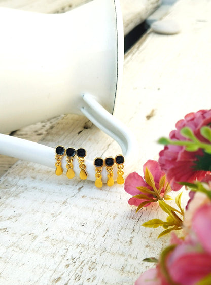 Bar Stud Earrings With Black Enamel