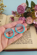 Load image into Gallery viewer, Large Circle Stud Earrings, Turquoise Blue Geometric Earrings

