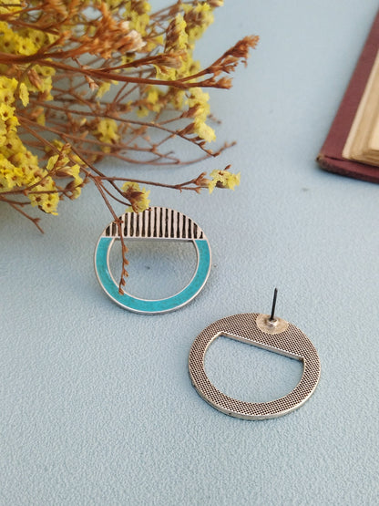Large Circle Stud Earrings, Turquoise Blue Geometric Earrings