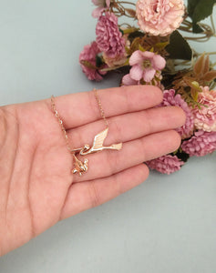 Dainty Rose Gold Stork Necklace, Baby On The Way Baby Shower Gift For Expecting Mom