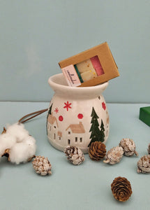 Χριστουγεννιάτικο Κουτί Δώρου Με Κεραμικό Αρωματιστή, Wax Melts Σογιας Και Κεραμικό Αποθηκευτικό Βαζάκι