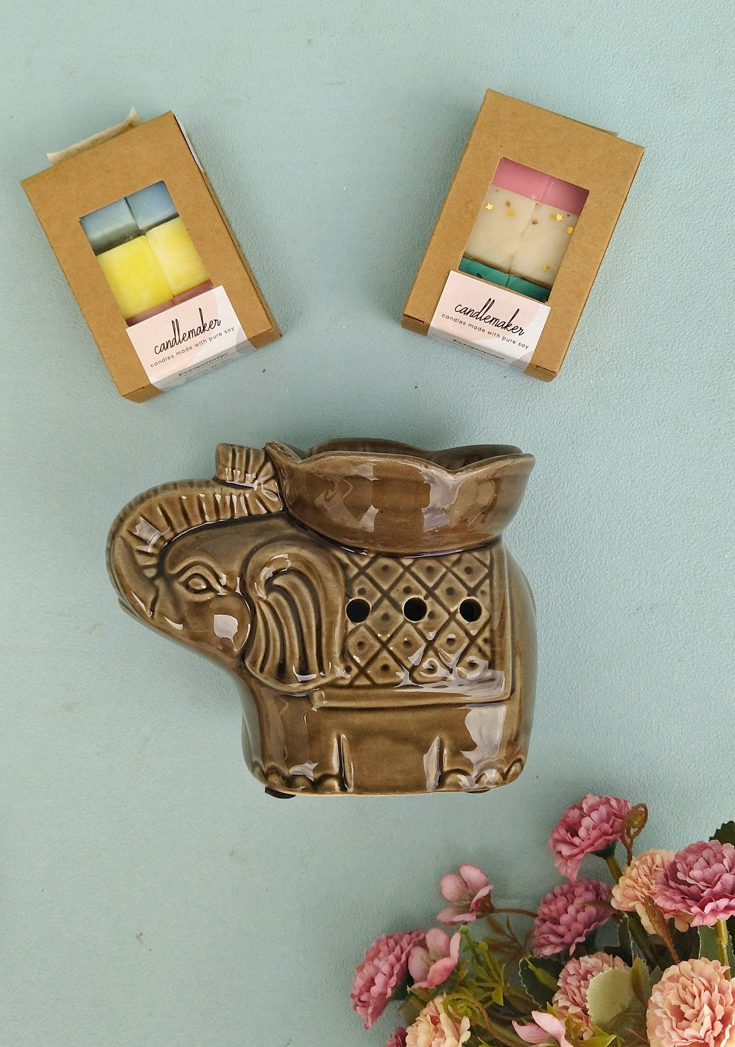 Ceramic Elephant Oil Diffuser, Wax Melter Gift Set With Soy Wax Melts