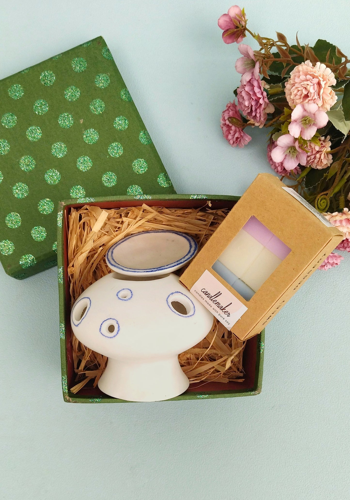 Oil Burner Gift Set, Small Ceramic Wax Burner With Soy Wax Melts In Mushroom Shape