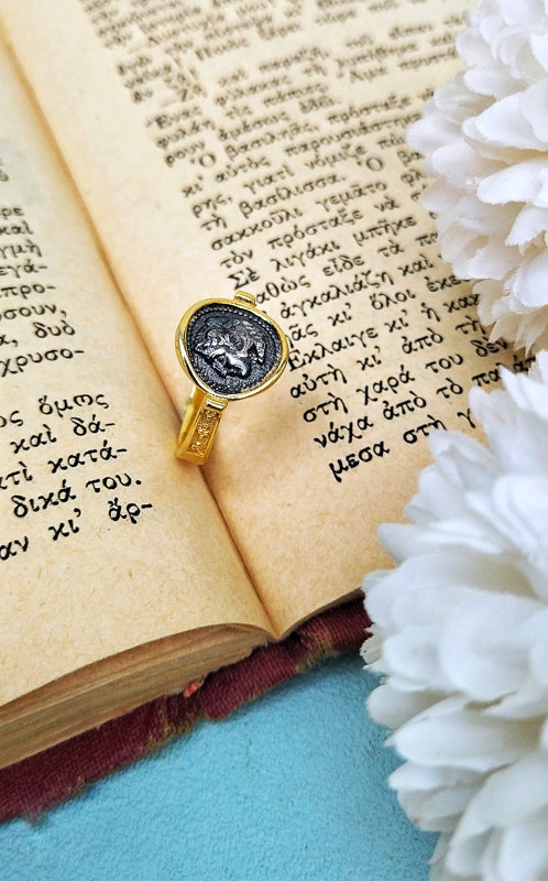 Ancient Greek Coin Ring With Alexander The Great, Unisex Signet Ring