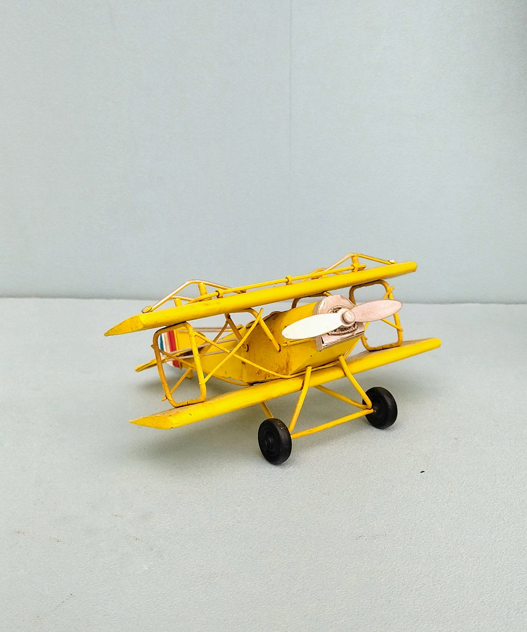 Retro Metal Airplane, Miniature Yellow Biplane, Pilot Dad Gift For Father's Day