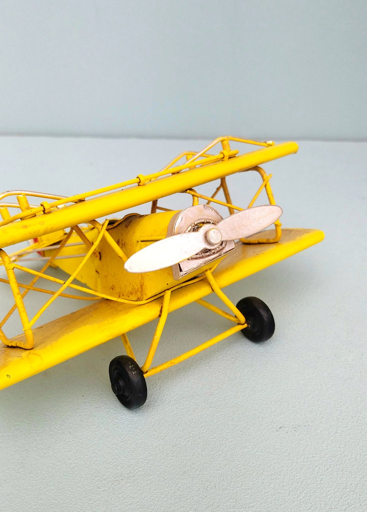 Retro Metal Airplane, Miniature Yellow Biplane, Pilot Dad Gift For Father's Day