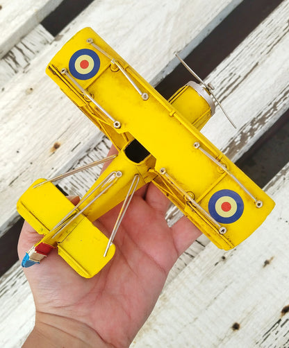 Retro Metal Airplane, Miniature Yellow Biplane, Pilot Dad Gift For Father's Day