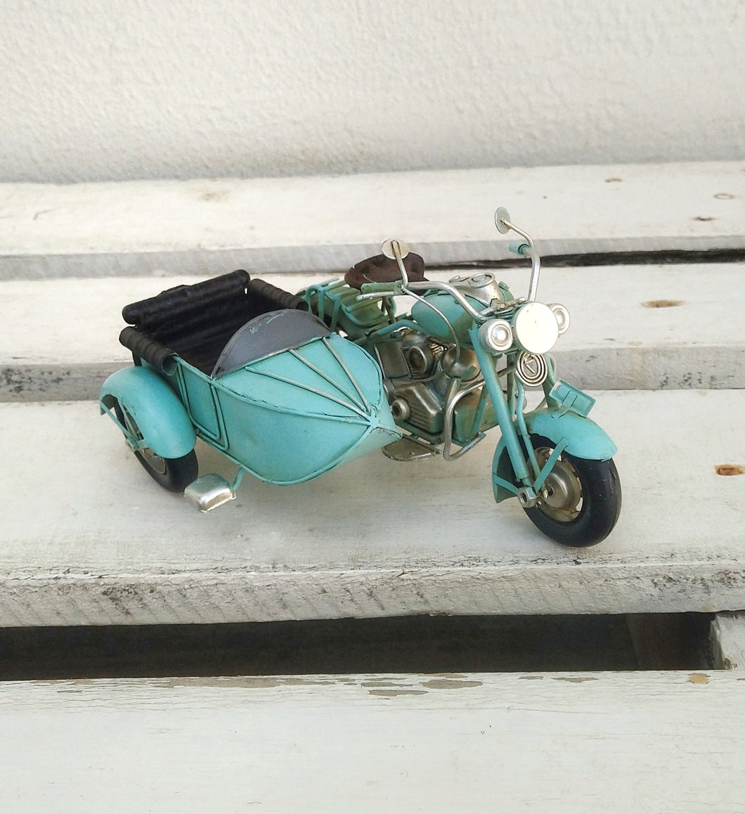Light Blue Motorcycle With Sidecar