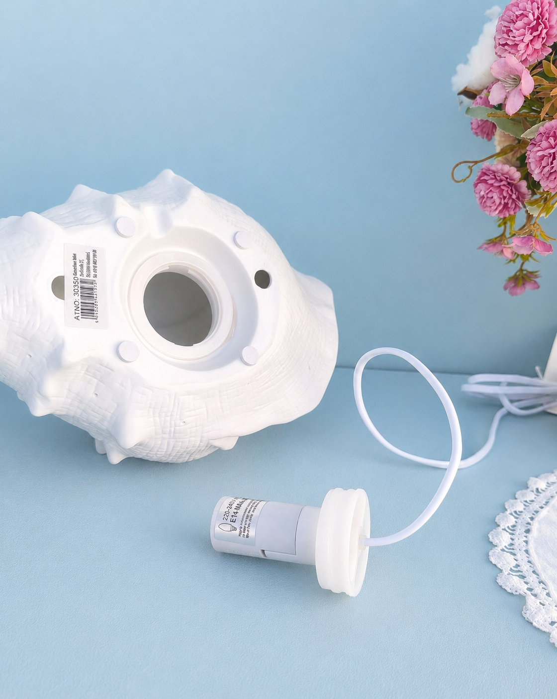 Porcelain Conch Shell Table Lamp, Ocean Theme Nursery Decor, Nautical Beach House Night Light