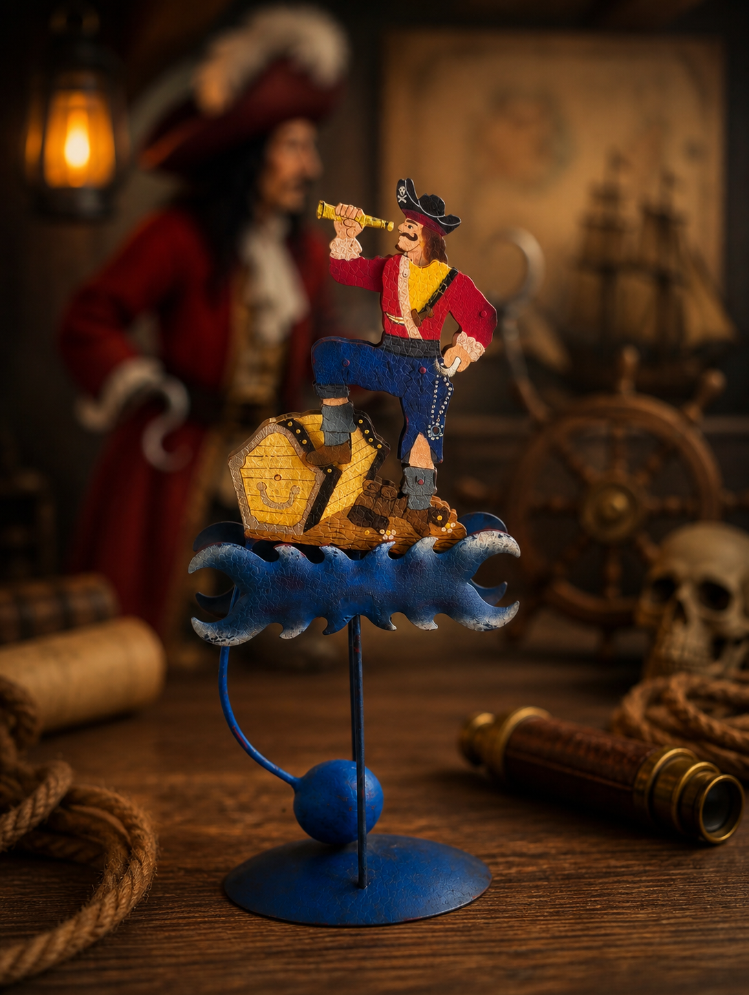 Pendulum Metal Pirate Treasure Chest, Retro Style Collectible Toy, Never Neverland Theme Baptism Decorations