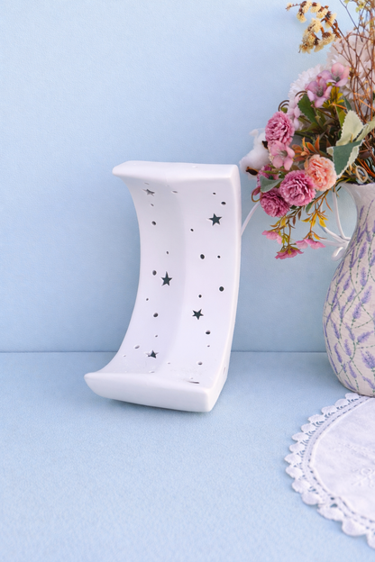 Moon Porcelain Table Lamp, Starry Night Nursery Night Light, Cute Kids Room Nightstand Lamp Decor