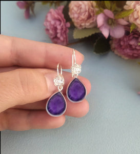 Amethyst Teardrop Bridesmaid Earrings, Lavender Wedding Theme Proposal Box For Maid Of Honor