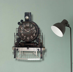 Steam Train Metal Wall Clock, Unique Wall Mounted Clock And Metal Coat Hanger