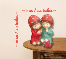 Load image into Gallery viewer, Amanita Couple Figurine, Cute Boy Girl Statue Holding A Sparrow
