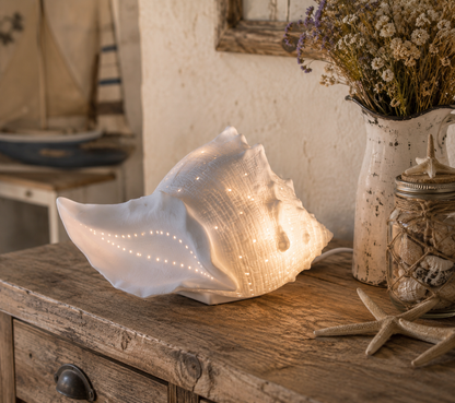 Porcelain Conch Shell Table Lamp, Ocean Theme Nursery Decor, Nautical Beach House Night Light
