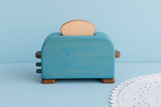 Ceramic Coasters Set of 4, Retro Wooden Toaster with Toast-Shaped Coasters, Quirky Housewarming Gift, Funny Coffee Table Decor