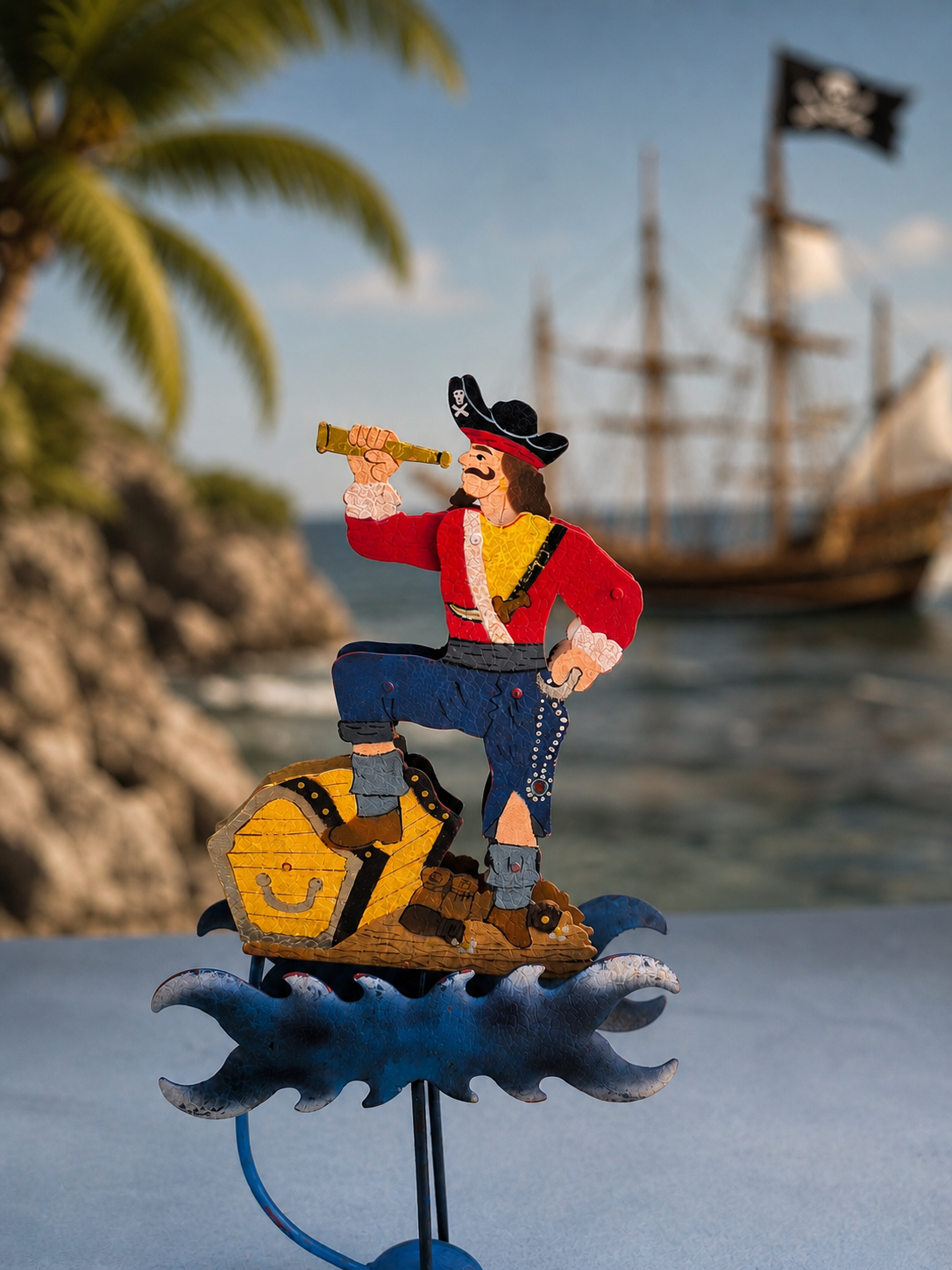 Pendulum Metal Pirate Treasure Chest, Retro Style Collectible Toy, Never Neverland Theme Baptism Decorations