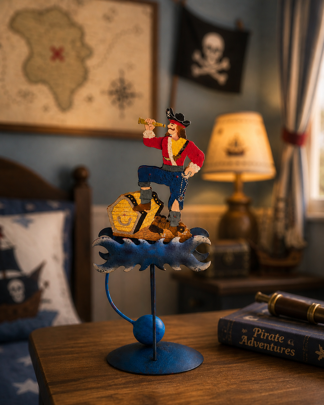 Pendulum Metal Pirate Treasure Chest, Retro Style Collectible Toy, Never Neverland Theme Baptism Decorations