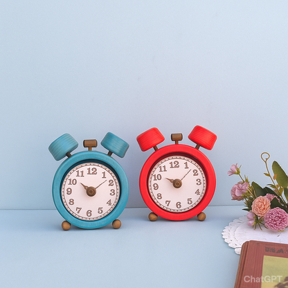 Round Ceramic Coasters Set of 4, Retro Wooden Desk Clock with Clock Face-Shaped Coasters, Funny Gift For Clock Collector