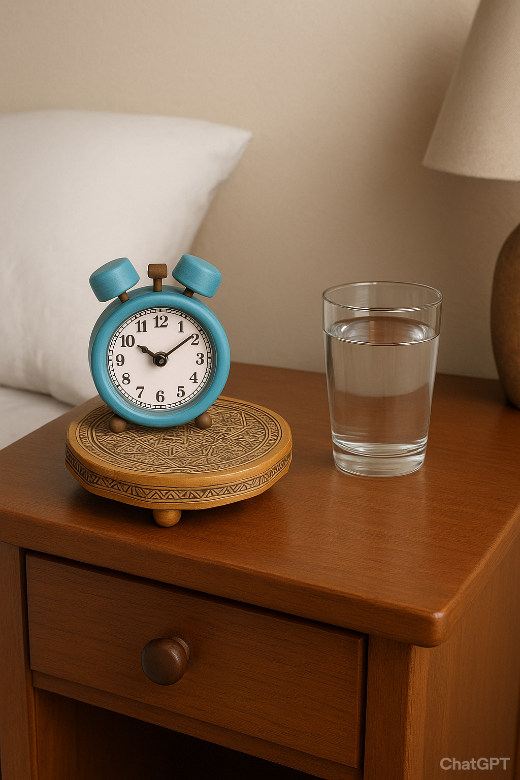 Round Ceramic Coasters Set of 4, Retro Wooden Desk Clock with Clock Face-Shaped Coasters, Funny Gift For Clock Collector