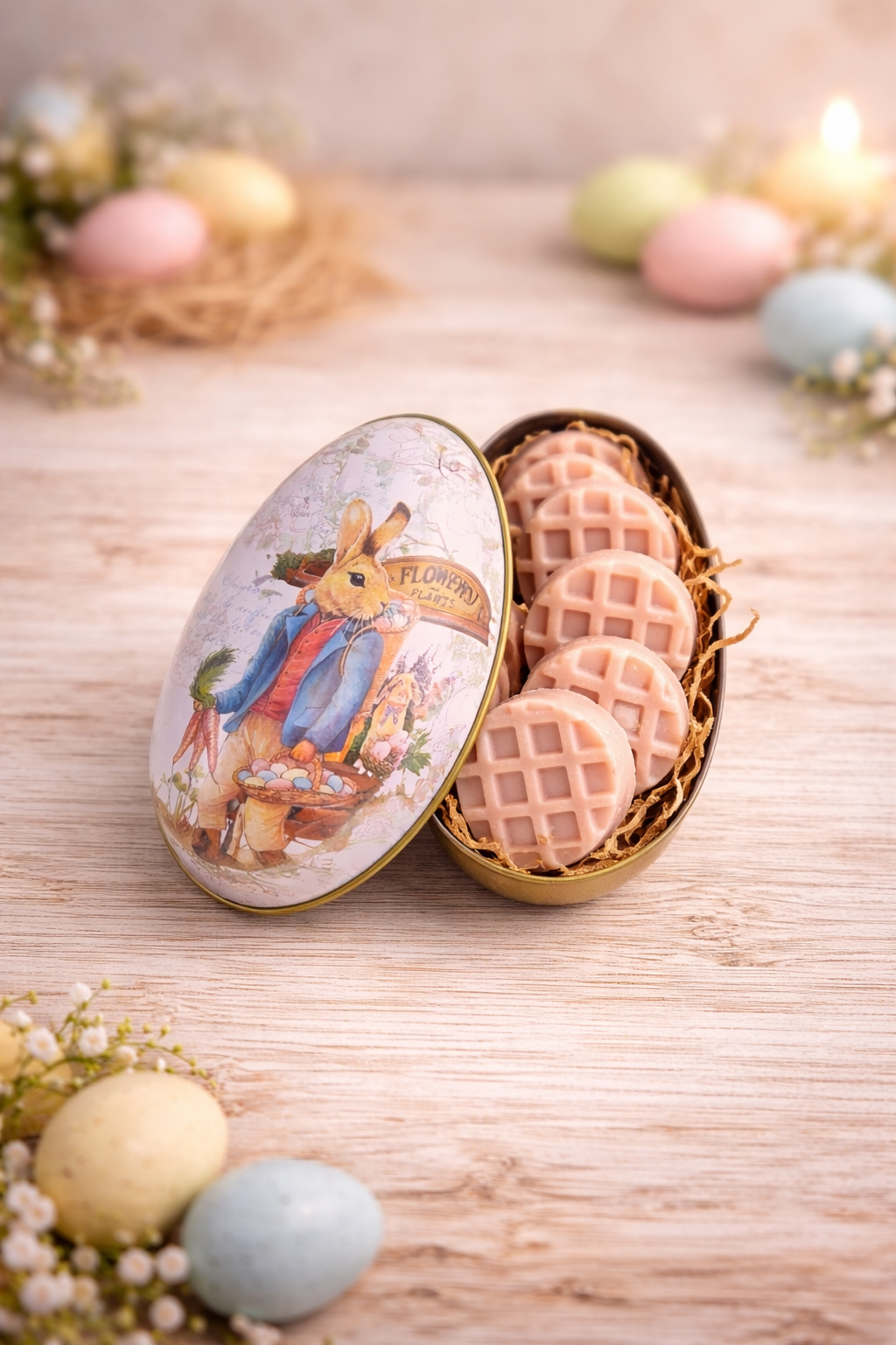 Vintage Easter Egg Tin with Wax Melts | Bunny Retro Metal Box | Scented Wax Melts Gift Set | Easter Gift
