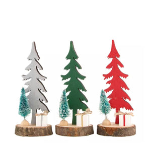 Wooden Christmas Tree, Miniature Laser Cut Wood Tree On Wood Slice