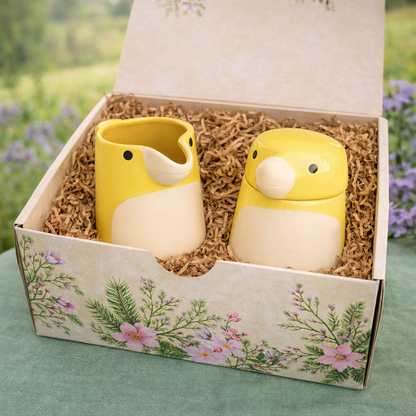 Bird Ceramic Creamer Set, Handmade Ceramic Milk Jug And Sugar Bowl, Silly Bird Breakfast Set