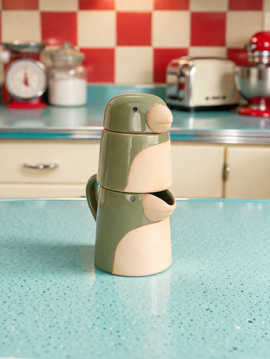 Bird Ceramic Creamer Set, Handmade Ceramic Milk Jug And Sugar Bowl, Silly Bird Breakfast Set