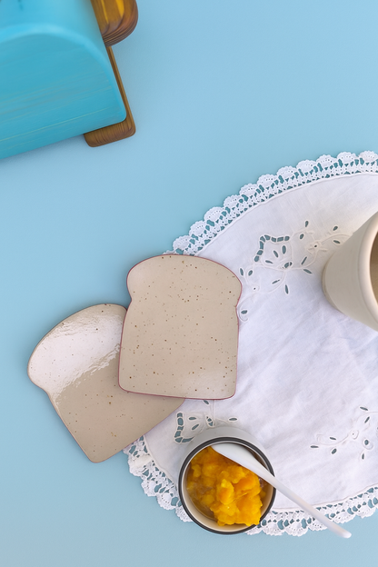 Ceramic Coasters Set of 4, Retro Wooden Toaster with Toast-Shaped Coasters, Quirky Housewarming Gift, Funny Coffee Table Decor