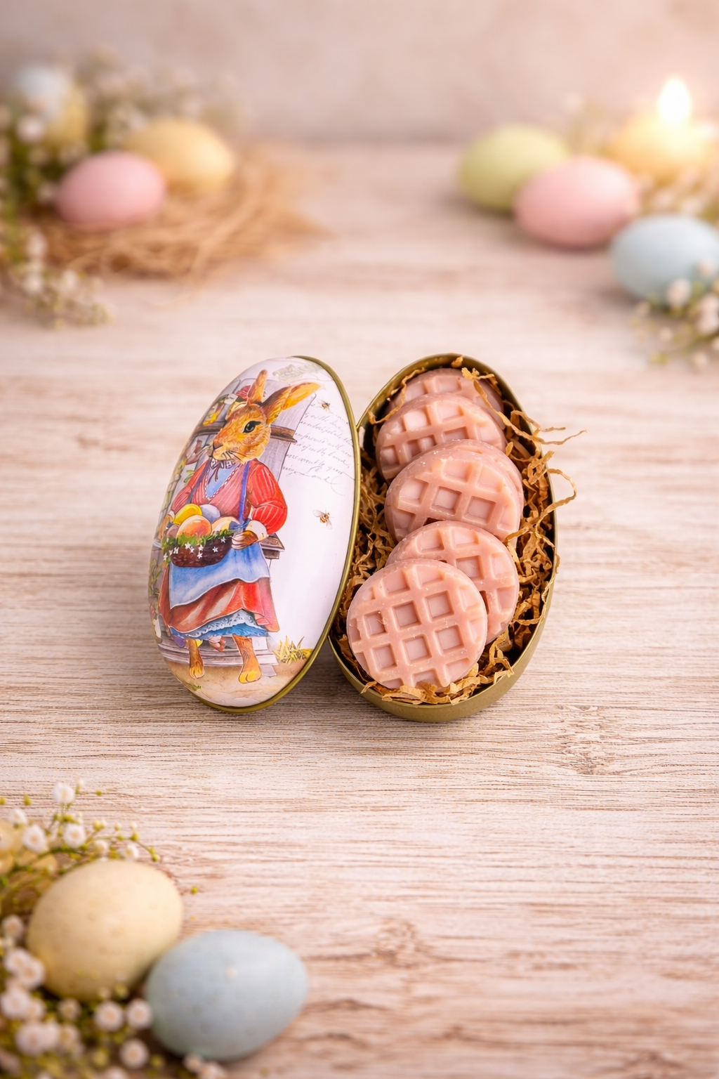 Vintage Easter Egg Tin with Wax Melts | Bunny Retro Metal Box | Scented Wax Melts Gift Set | Easter Gift