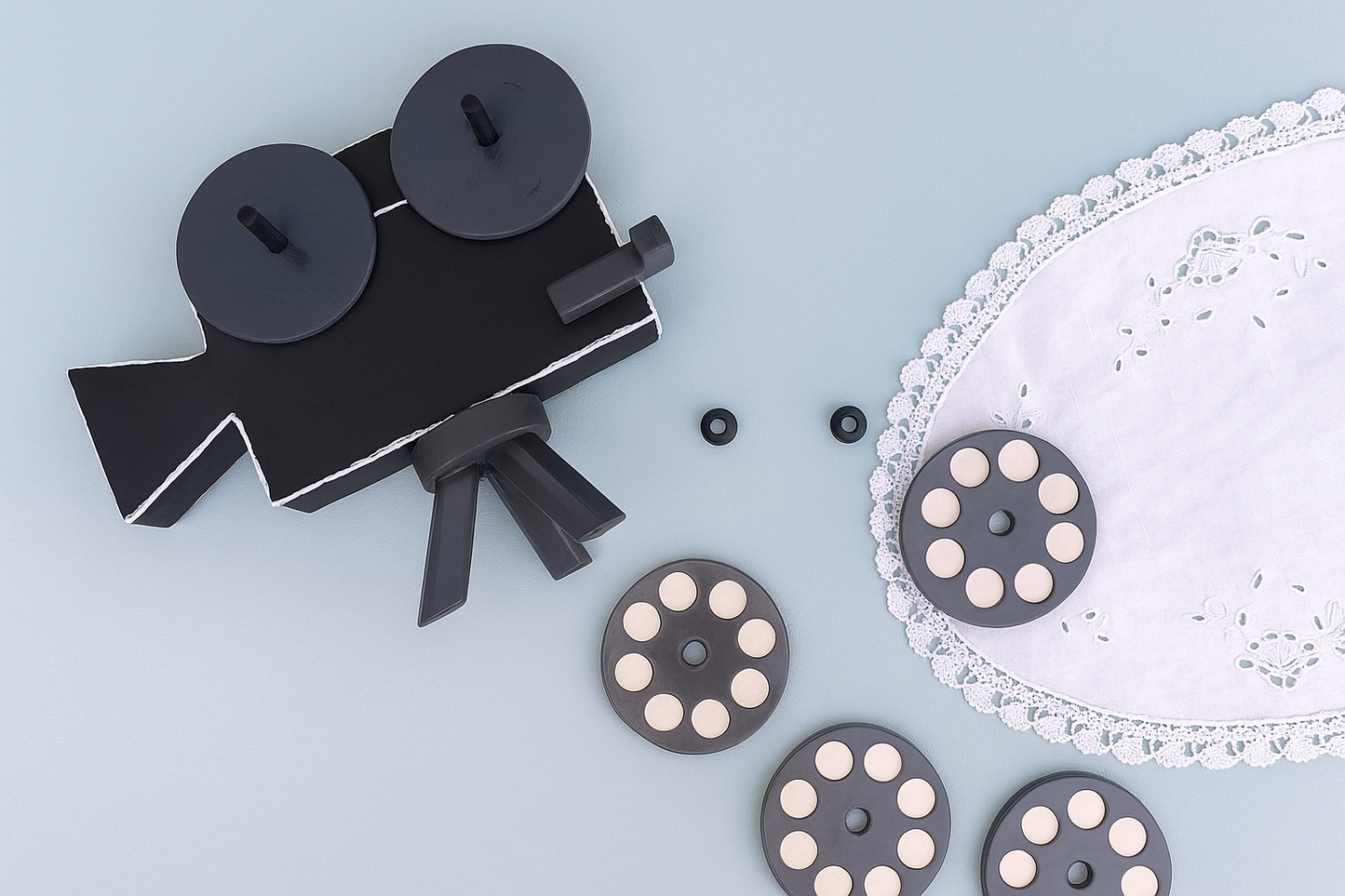 Vintage Film Movie Camera Coasters Holder with Set of 4 Ceramic Film Coasters, Filmmaker Gift Idea