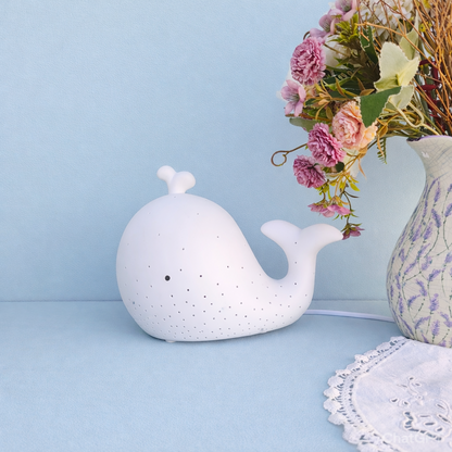 Whale Porcelain Table Lamp, Ocean Nursery Night Light, Cute Kids Room Nightstand Lamp Decor