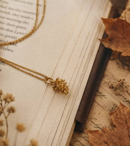 Silver Pinecone Necklace in Wooden Acorn Gift Box, Minimalist Woodland Jewelry