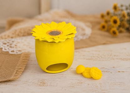 Ceramic Sunflower Burner With Soy Wax Melts Gift Set, Handmade Wax Tart Melter, Aromatherapy Gift For Yoga Studio