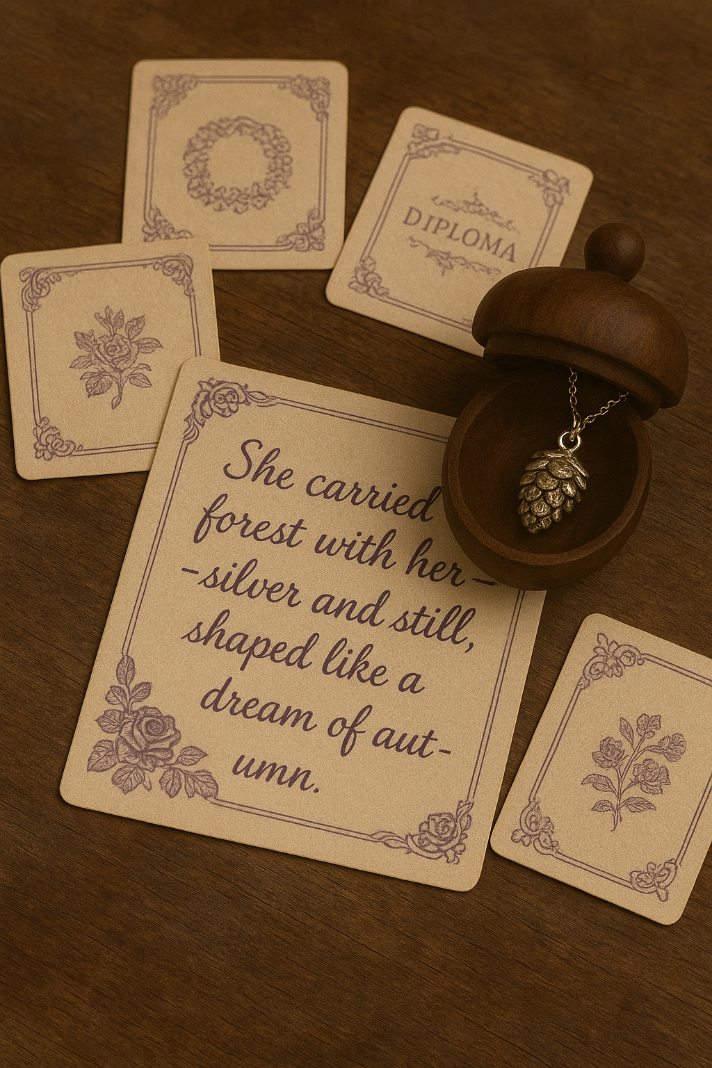 Silver Pinecone Necklace in Wooden Acorn Gift Box, Minimalist Woodland Jewelry