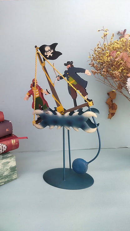 Pendulum Metal Pirate Fencing Scene, Vintage Style Toy