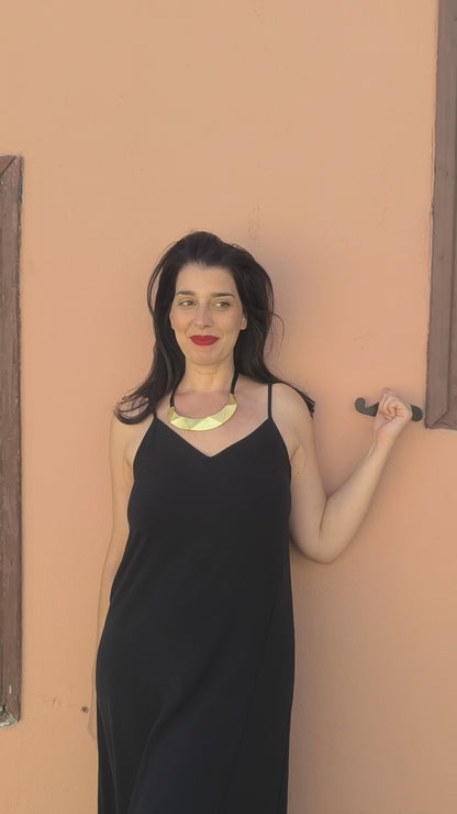 Geometric Gold Plated Brass Statement Necklace, Handmade Rubber Collar Necklace, Architectural Jewelry