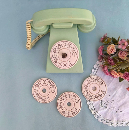Wooden Rotary Phone with Ceramic Coasters Set of 4, Retro Dial Phone Coaster Holder With Round Coasters