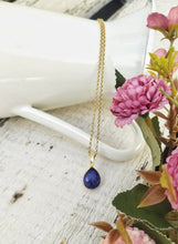 Load image into Gallery viewer, Dainty Gold Birthstone Necklace, Personalized Teardrop Gemstone Pendant
