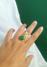 Load image into Gallery viewer, 24k Gold Statement Ring, Adjustable Ring With Green Quartz Gemstone, 22nd Wedding Anniversary Gift For Wife
