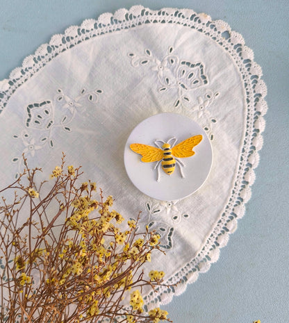 Bee Jewelry Set in Honeycomb Porcelain Jewelry Box, Adjustable Bee Ring and Tiny Bee Stud Earrings