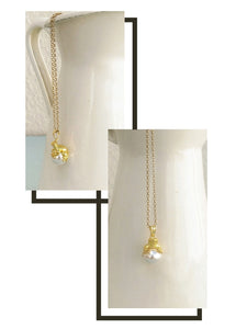 Prince Frog Gold Necklace, Pearl Drop Necklace With Cute Toad
