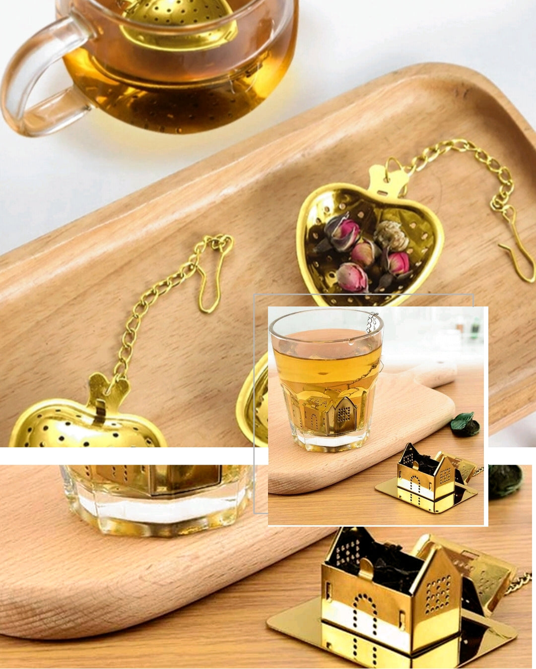 Tea Gift Box, White And Gold Ceramic Cup With Gold Spoon And Tea Infuser