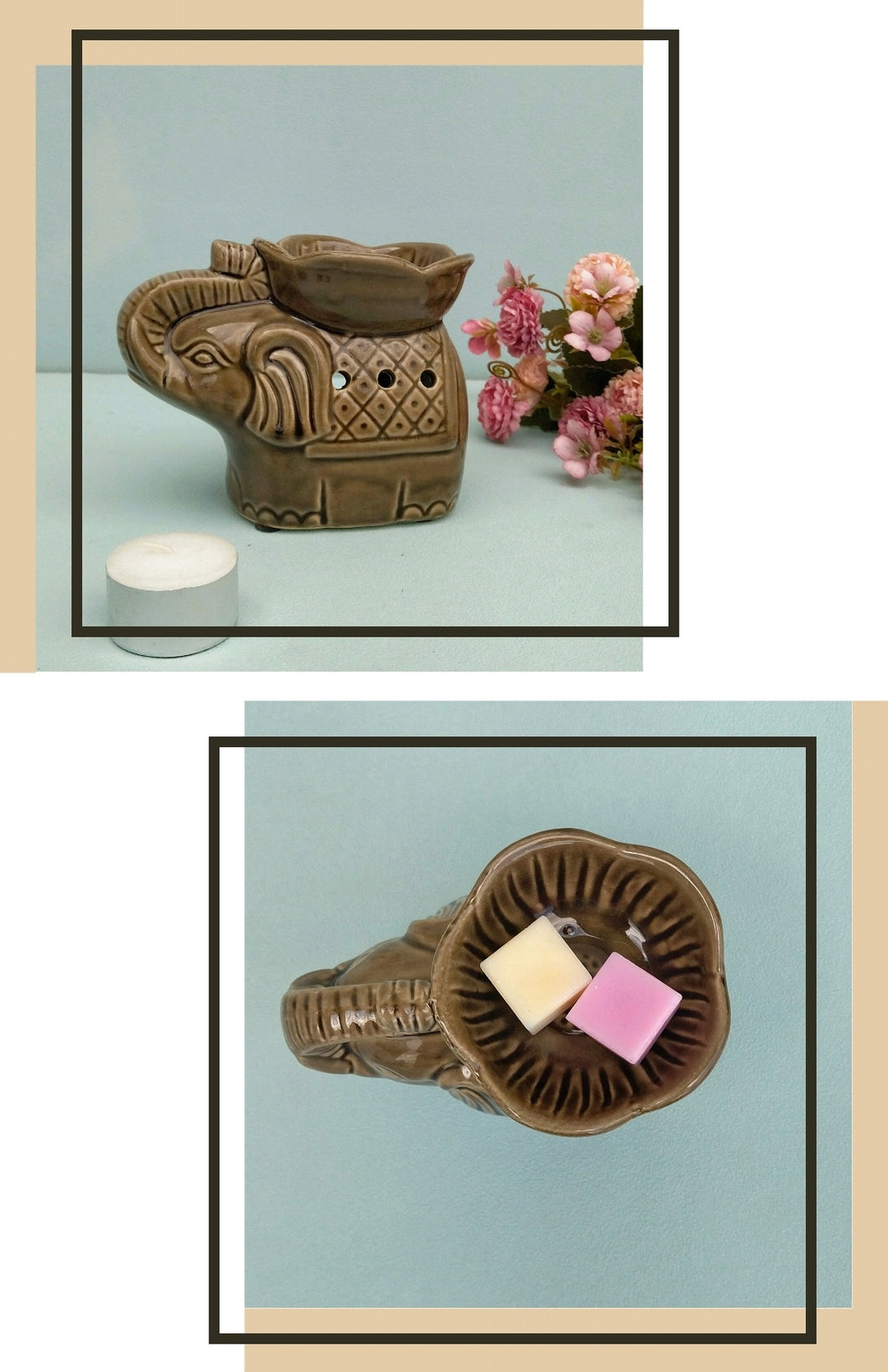 Ceramic Elephant Oil Diffuser, Wax Melter Gift Set With Soy Wax Melts