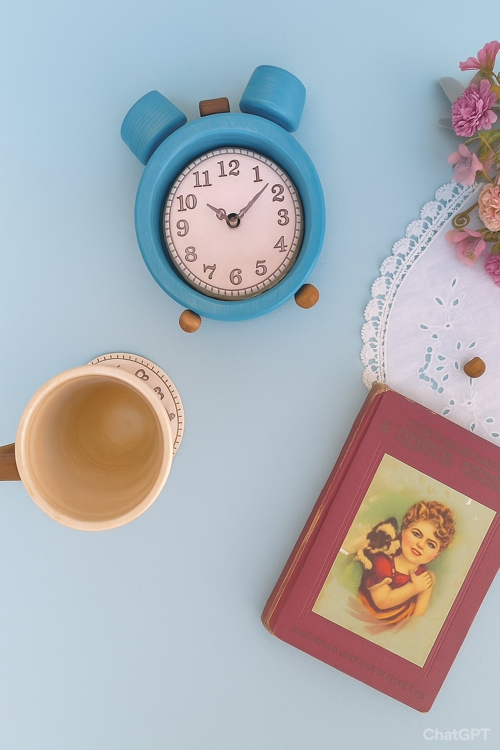 Round Ceramic Coasters Set of 4, Retro Wooden Desk Clock with Clock Face-Shaped Coasters, Funny Gift For Clock Collector