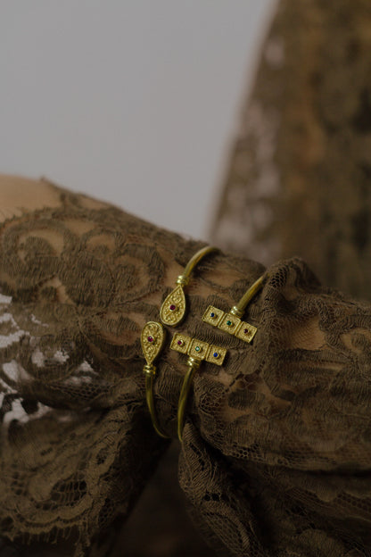 Βυζαντινό Βραχιόλι Βέργα Από 22k Επιχρυσωμένο Ασήμι Και Ρόζ Quart