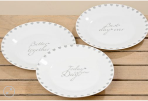 Wedding Cake Plates, Best Day Ever White Porcelain Plate With Tiny Hearts